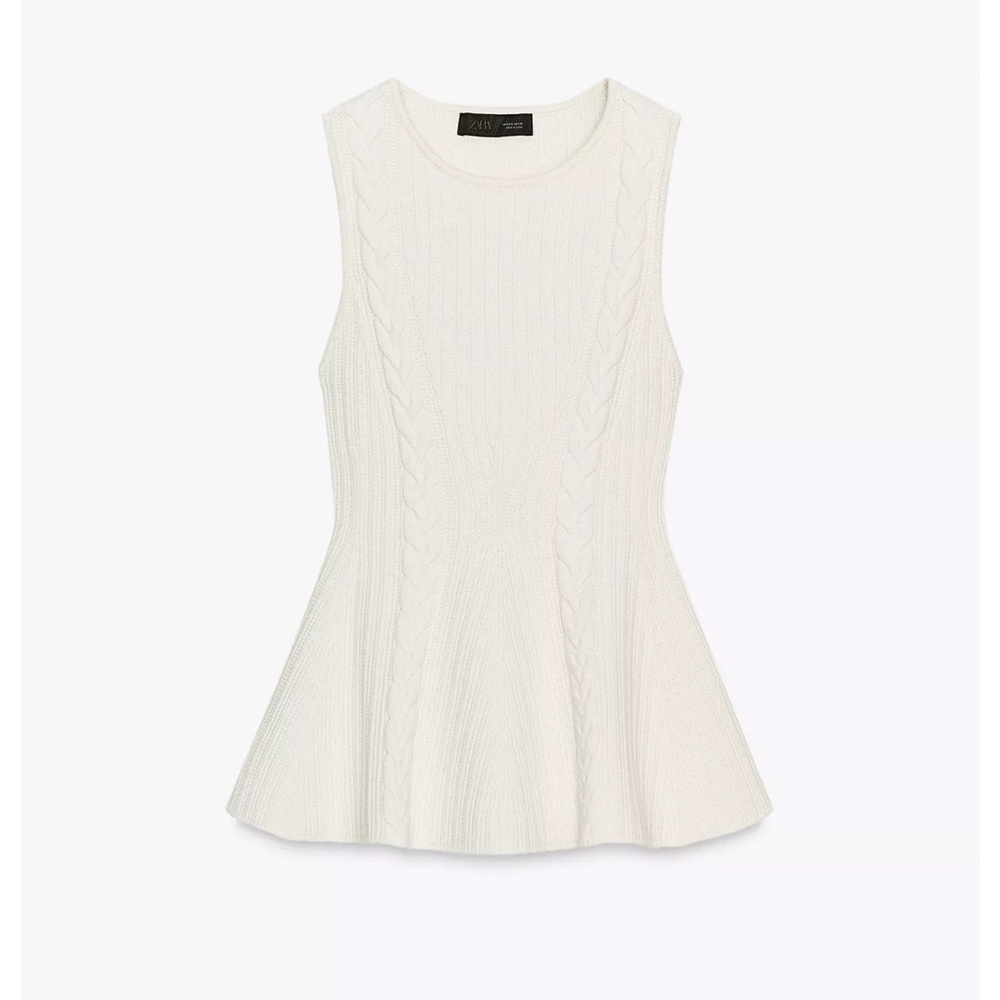 Zara Peplum White Sleeveless Top